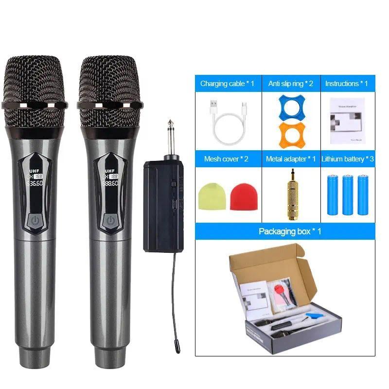 Micro không Dây uhf karaoke micrô động cầm tay kép với bộ thu có thể sạc lại cho tiệc cưới câu lạc bộ nhà thờ phát biểu