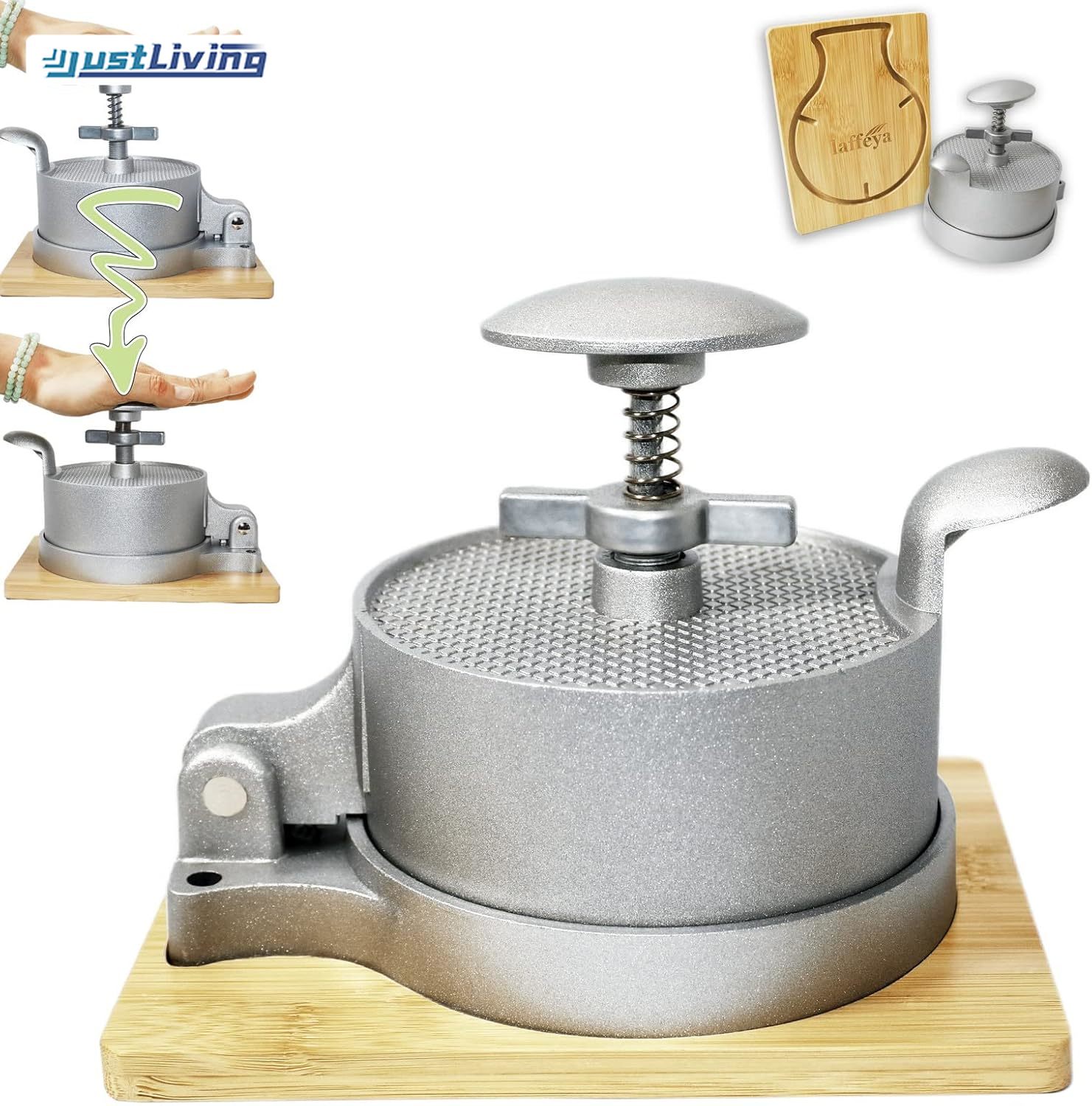 JustLiving Adjustable Burger Press, Hamburger Maker with 50 Non Stick Patty Papers, Adjustable Burger Press Makes 4 1/2" Patties, 1/4Lb to 3/4Lb (Burger Press with paper) ราคา 132 บาท*ส่งฟรี