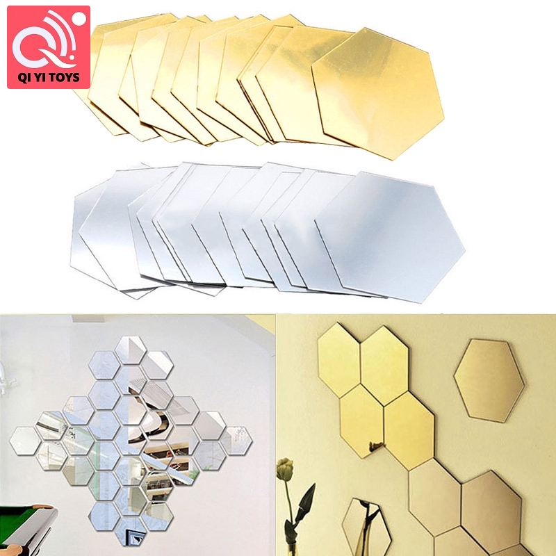 12Pcs 3D Hexagon Acrylic Mirror Wall Stickers DIY Art Wall Decor Stickers Home Decor Living Room Mirrored Decorative Sticker [Jane Eyre]