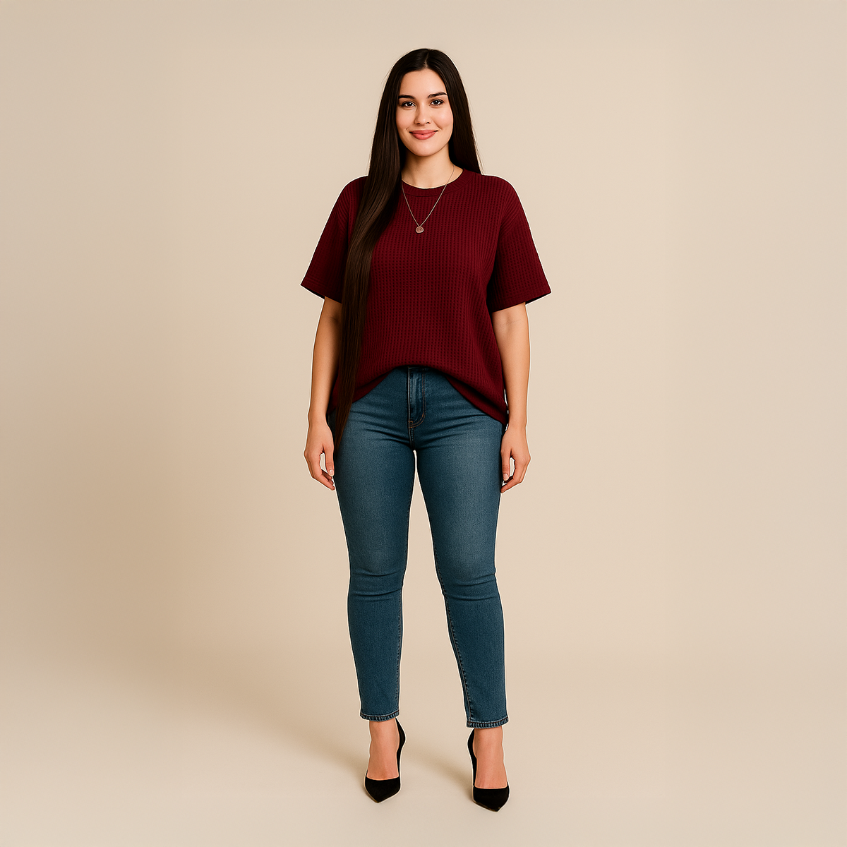 The Vintage Clothing Waffle Knit Texture T-Shirt For Girls And Women - Summers Trendy New Tshirts For Women / Tshirts For Girls / Women'S Tshirts / Girls Tshirts