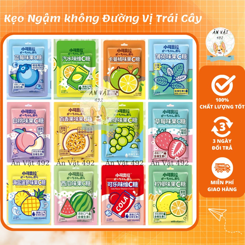 Combo 10 gói kẹo ngậm không đường mix vị thơm miệng vị trái cây - ăn vặt 492