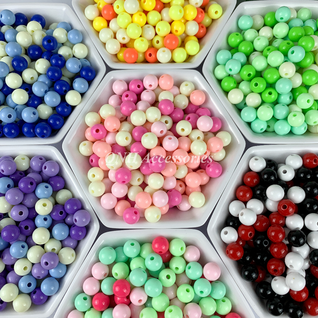 Gói 10g hạt nhựa tròn màu đục size 10mm dùng làm vòng tay, vòng cổ cho mèo, làm trang sức handmade,...