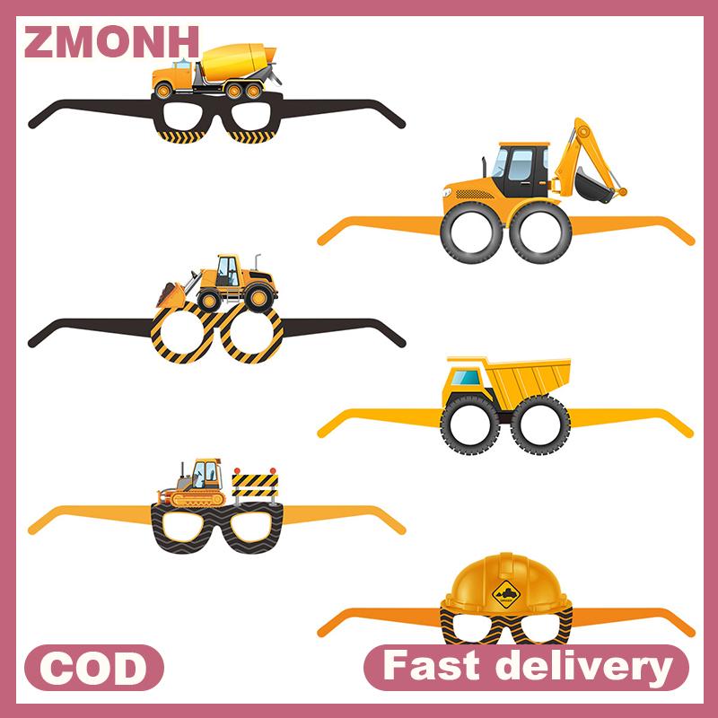 ZMONH แว่นตากระดาษก่อสร้างบูธภาพถ่าย6ชิ้นอุปกรณ์ประกอบฉากรถขุดสำหรับเด็กผู้ชายรถแทรคเตอร์ก่อสร้างงานวันเกิดของตกแต่ง - ยี่ห้อ ZMONH ราคา 27 บาท*ส่งฟรี