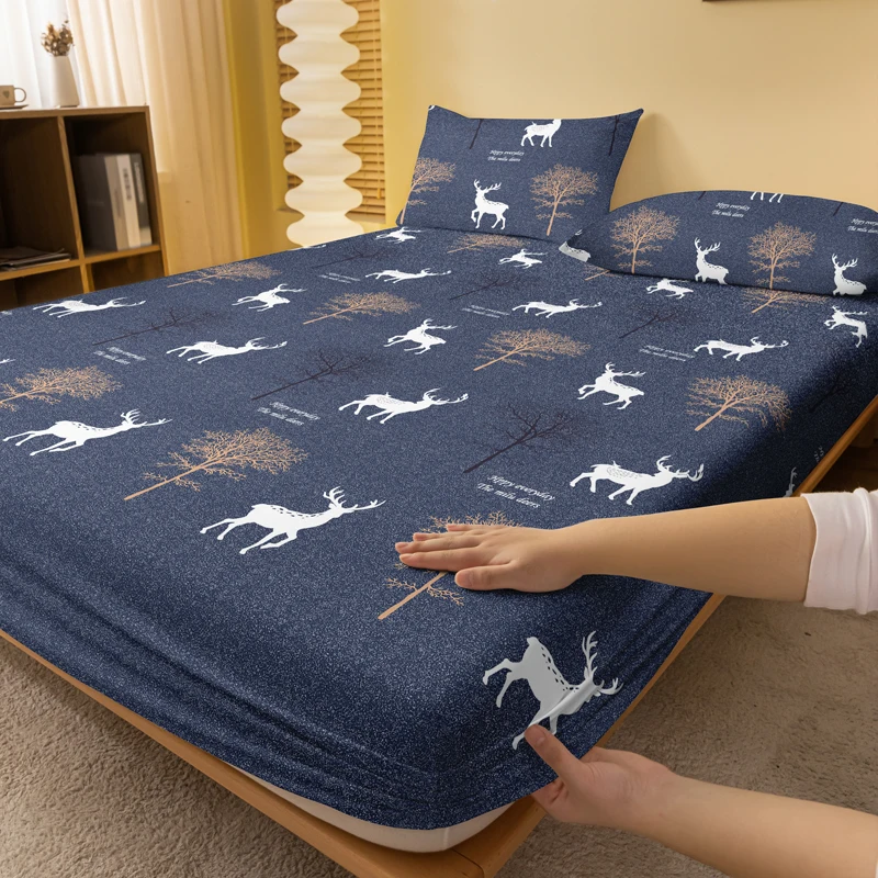{fthyj} 1 Simple modern Plant animal printed matte Fitted Sheet, bedroom printed bed cover, bedding (excluding pillowcases)