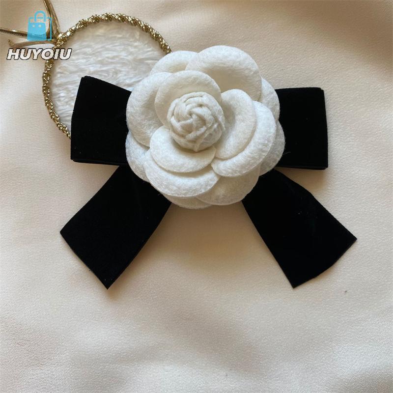 HUYOIU New vải hoa trà hoa Trâm nhung BOW TIE phụ nữ cao đẳng phong cách áo sơ mi cổ áo pins cổ điển Wedding party trâm cài cho phụ nữ