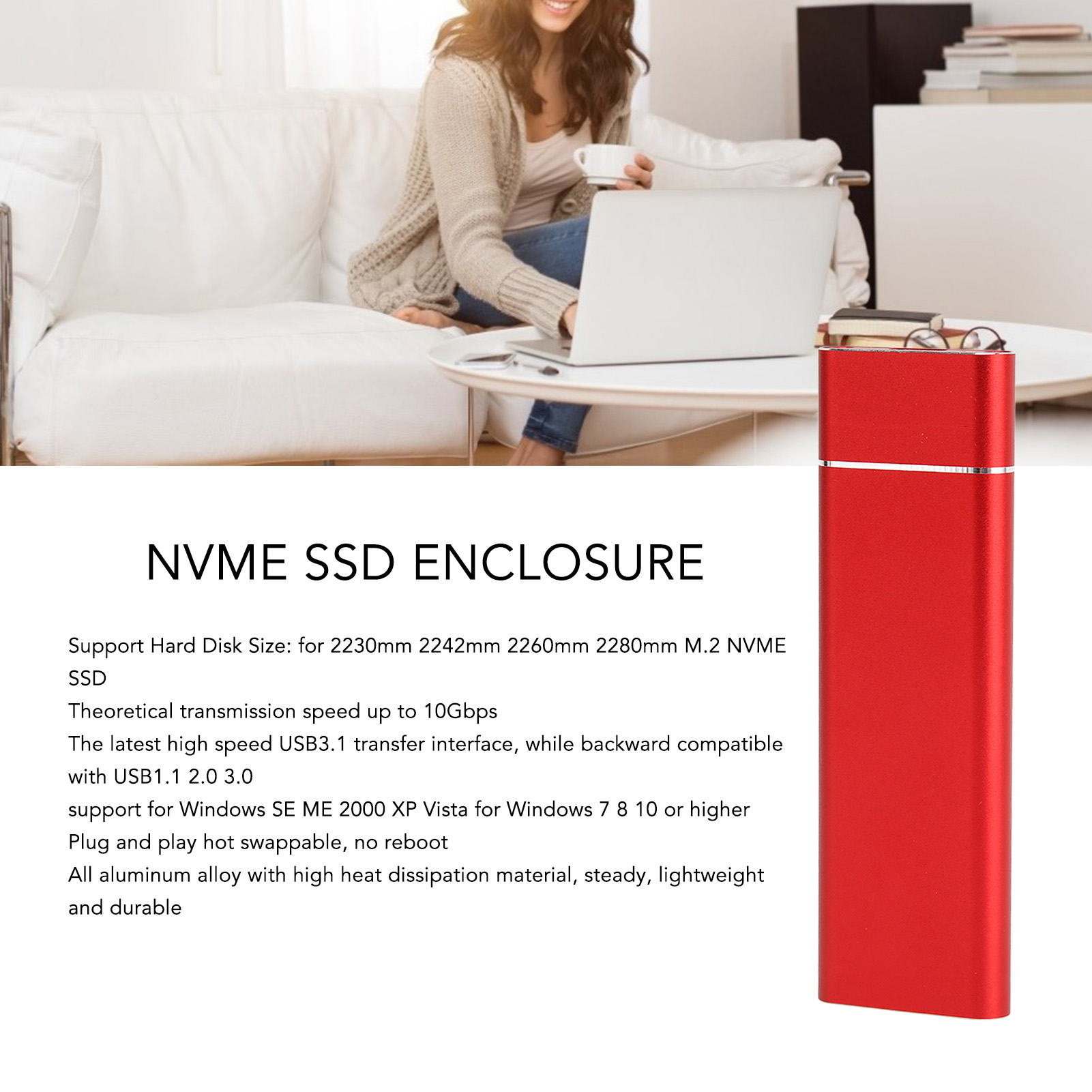 NVME SSD Enclosure High Speed Transfer SSD Enclosure Plug and Play for 2230mm
