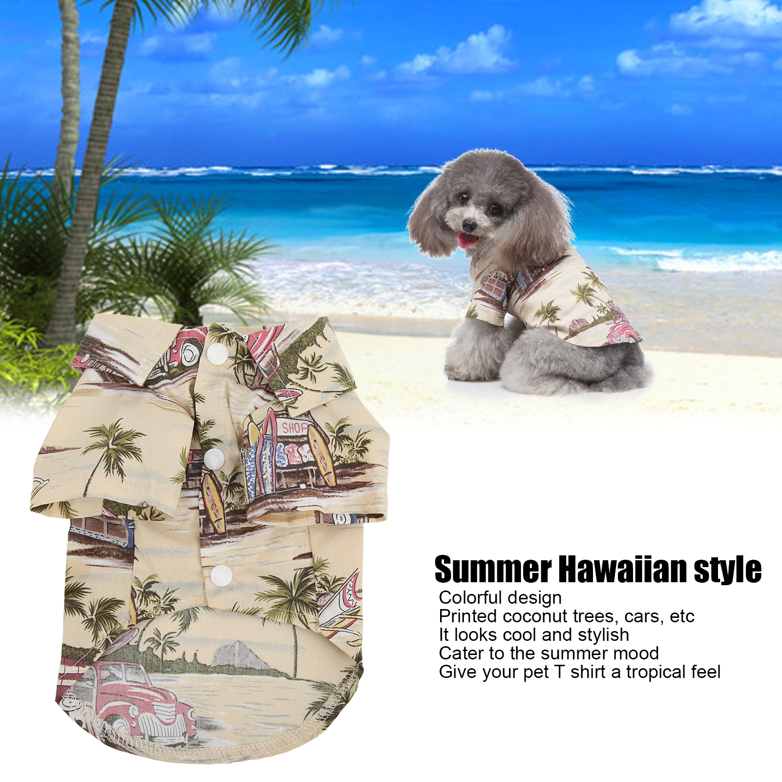 Pet Áo sơ mi Hawaii Mềm Chó thoáng khí T Áo Sơ Mi Với Đầy Màu Sắc in hình cây dừa Mùa Hè Thời Trang Trang Phục Cho chó nhỏ (S)