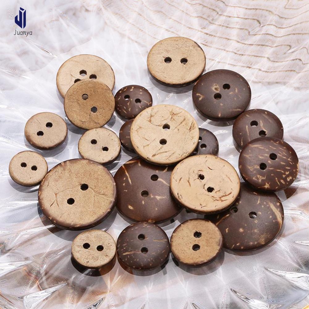Juanya 50 cái nút vỏ dừa tự nhiên tròn 2 lỗ nút thủ công trang trí quần áo phụ kiện may tự làm