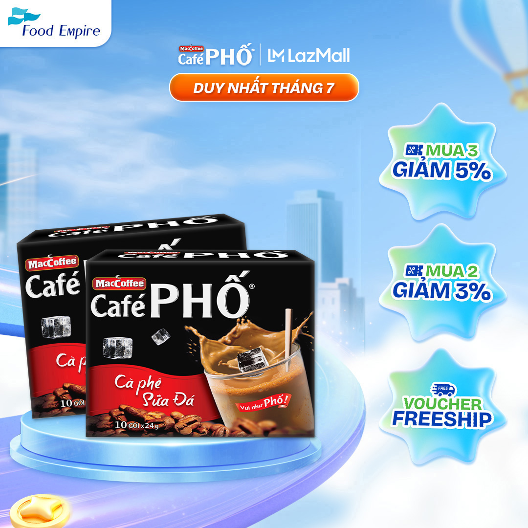 Combo 2 hộp Cà phê phố Sữa Đá - Maccoffee (hộp 10 gói x 24g)