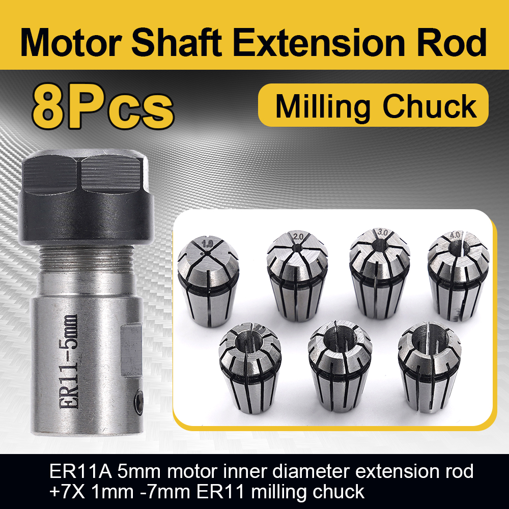  8 cái bộ er11a 5mm Đường kính động Cơ Thanh nới rộng + 7x1mm-7mm ER11 phay mâm cặp lò xo trục chủ cho máy tiện CNC khắc 