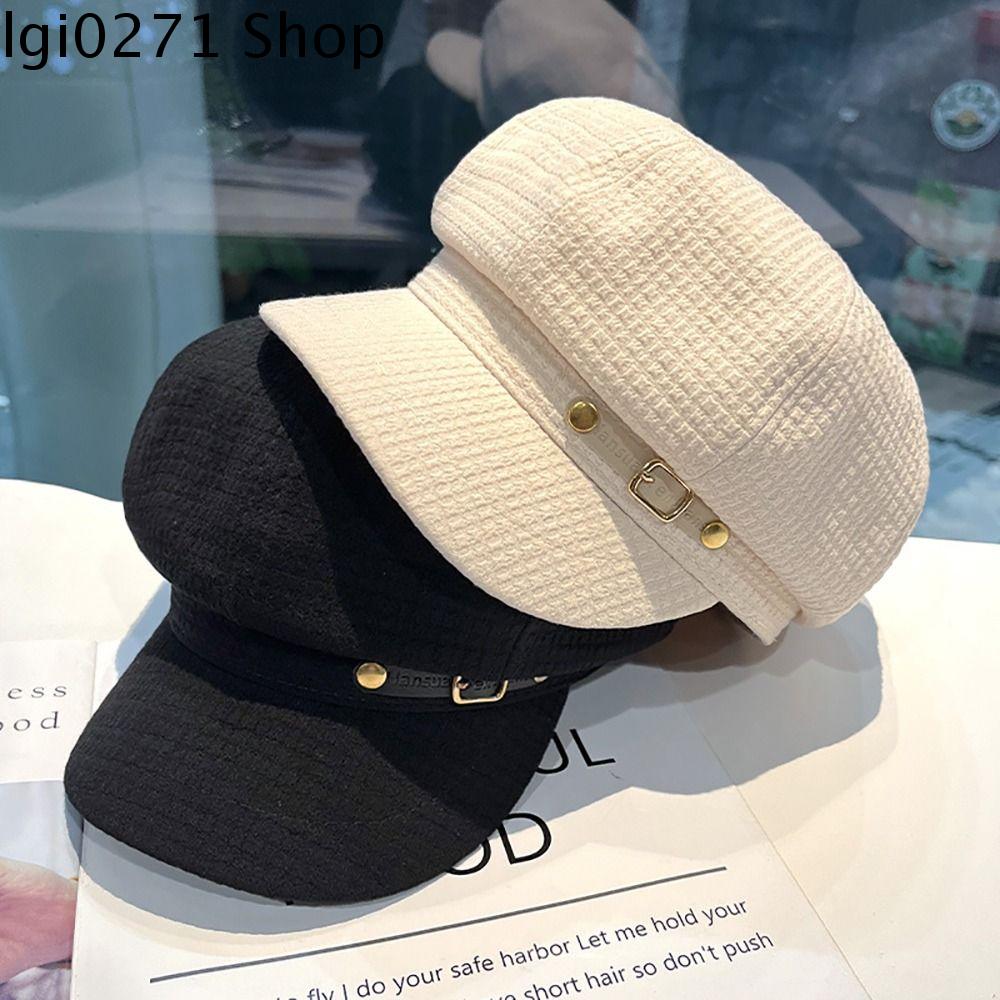 LGI0271 Thường ngày Thời trang Phong cách Hàn Quốc Dành cho bé gái Màu trơn Khóa thắt lưng kim loại Giữ ấm Mũ Lưỡi Trai Nữ Mũ bát giác Mũ họa sĩ Mũ nồi