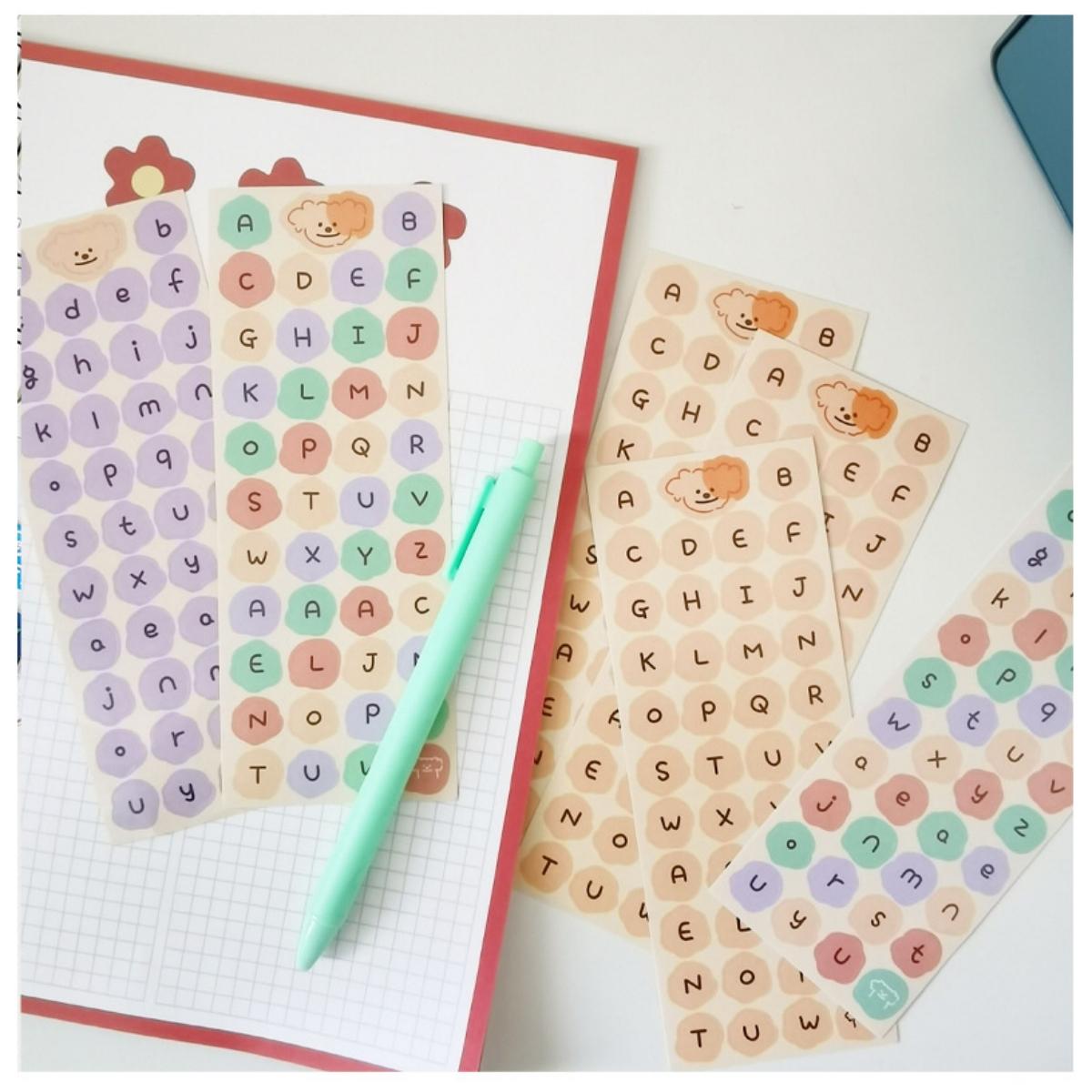 Sticker chữ cái alphabet, chữ số viền dot dán take note, trang trí đa năng