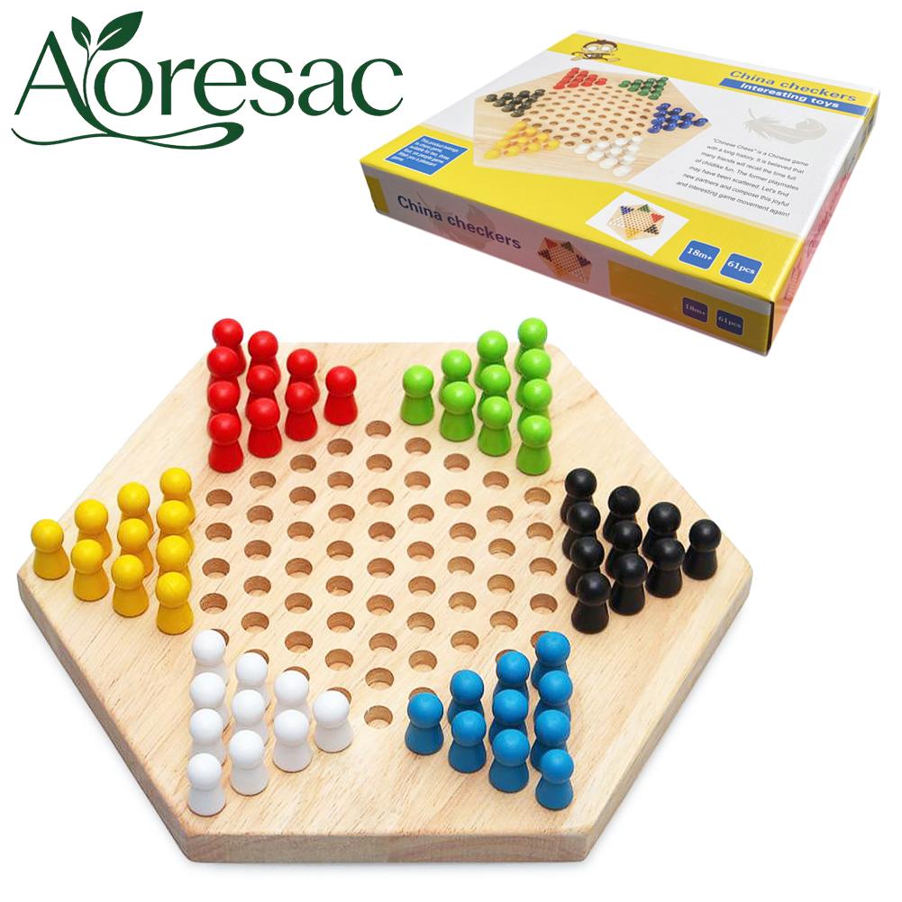 Aoresac แบบพกพาจีนเกม Checker ชุดไม้ยางหมากฮอสจีนจีนเกมกระดานกลยุทธ์เด็กปริศนาเกม ราคา 564 บาท*ส่งฟรี