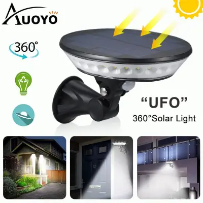 Auoyo 29 LED Solar Light 360° Solar Security Light Solar Motion Sensor Light with Adjustable Solar Panel UFO Solar Wall Light IP65 Waterproof LED Spotlight for Yard Garden Patio