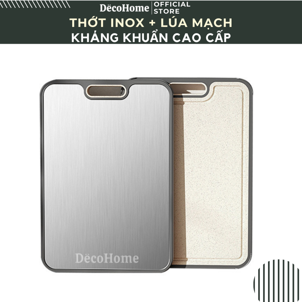 Thớt kháng khuẩn inox 304 cao cấp, thớt lúa mạch kháng khuẩn, đảm bảo sức khỏe cho gia đình, thương hiệu DecoHome