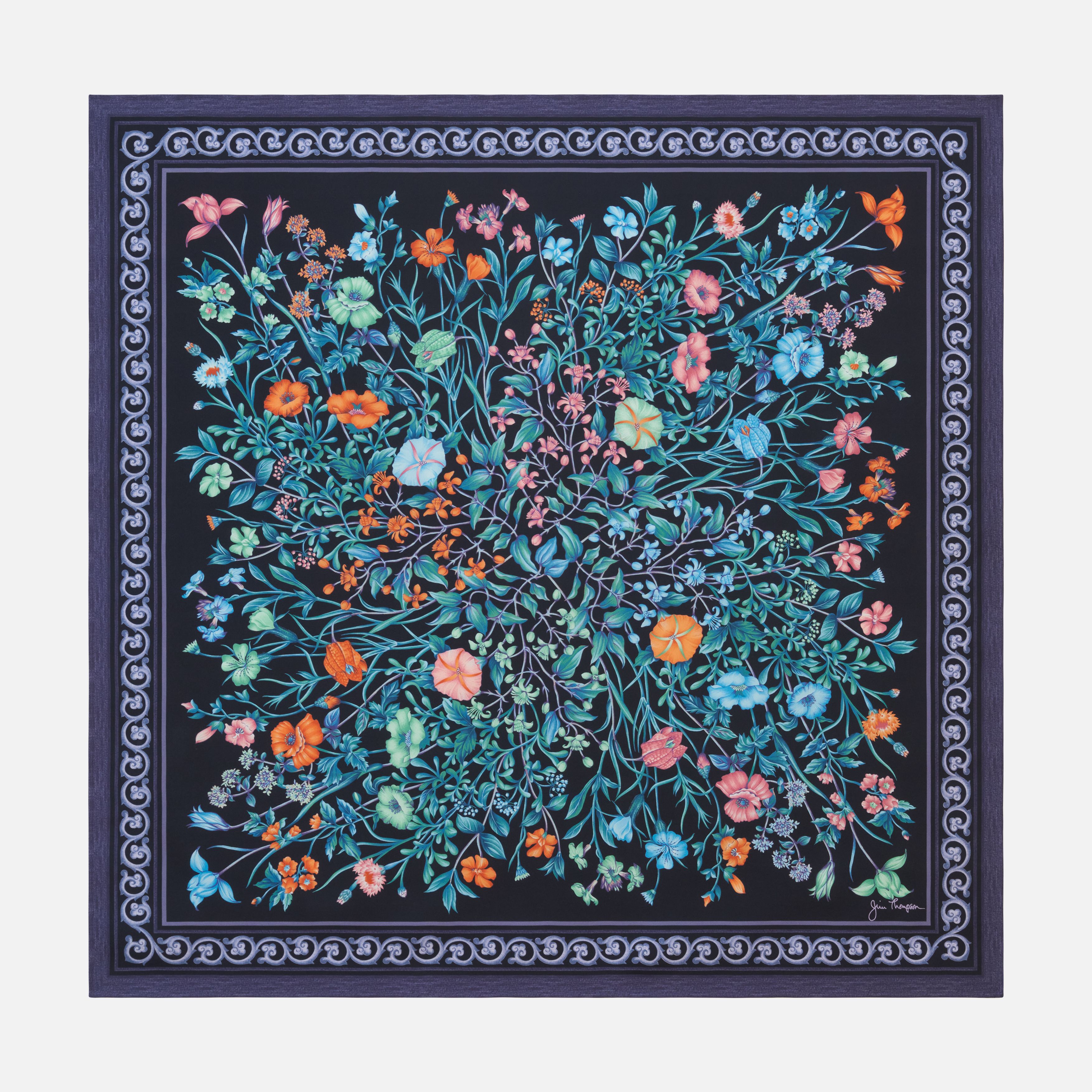 Floral Silk Twill Printed Scarf -Black ราคา 3,222 บาท*ส่งฟรี