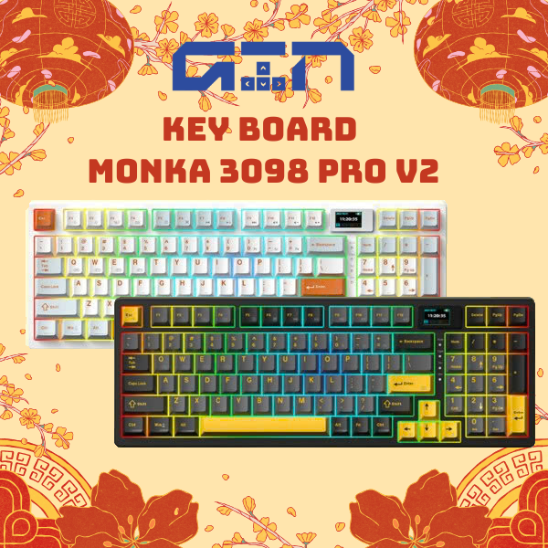 [Hỏa tốc] Bàn Phím Cơ Monka 3098 Pro V2 | 3 Modes | Màn Hình | Full Foam