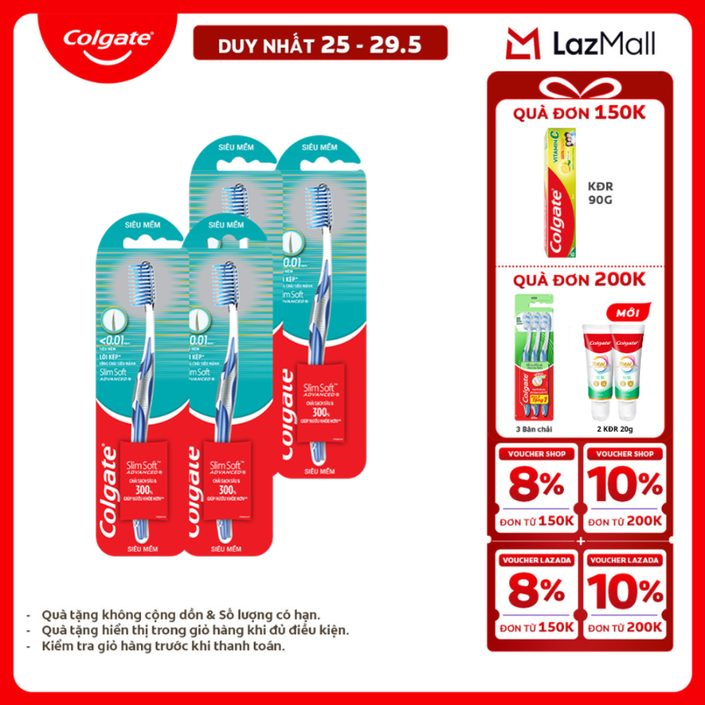 [Chỉ 25-29.5_X2 Voucher giảm 20%] Bàn chải Colgate Slimsoft Advanced lõi kép ngăn chảy máu nướu siêu mềm mảnh