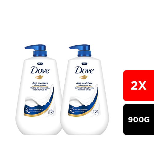 Combo 2 Sữa tắm dưỡng thể Dove Deep Moisture Dưỡng ẩm chuyên sâu với dưỡng chất lợi khuẩn da 900g/chai