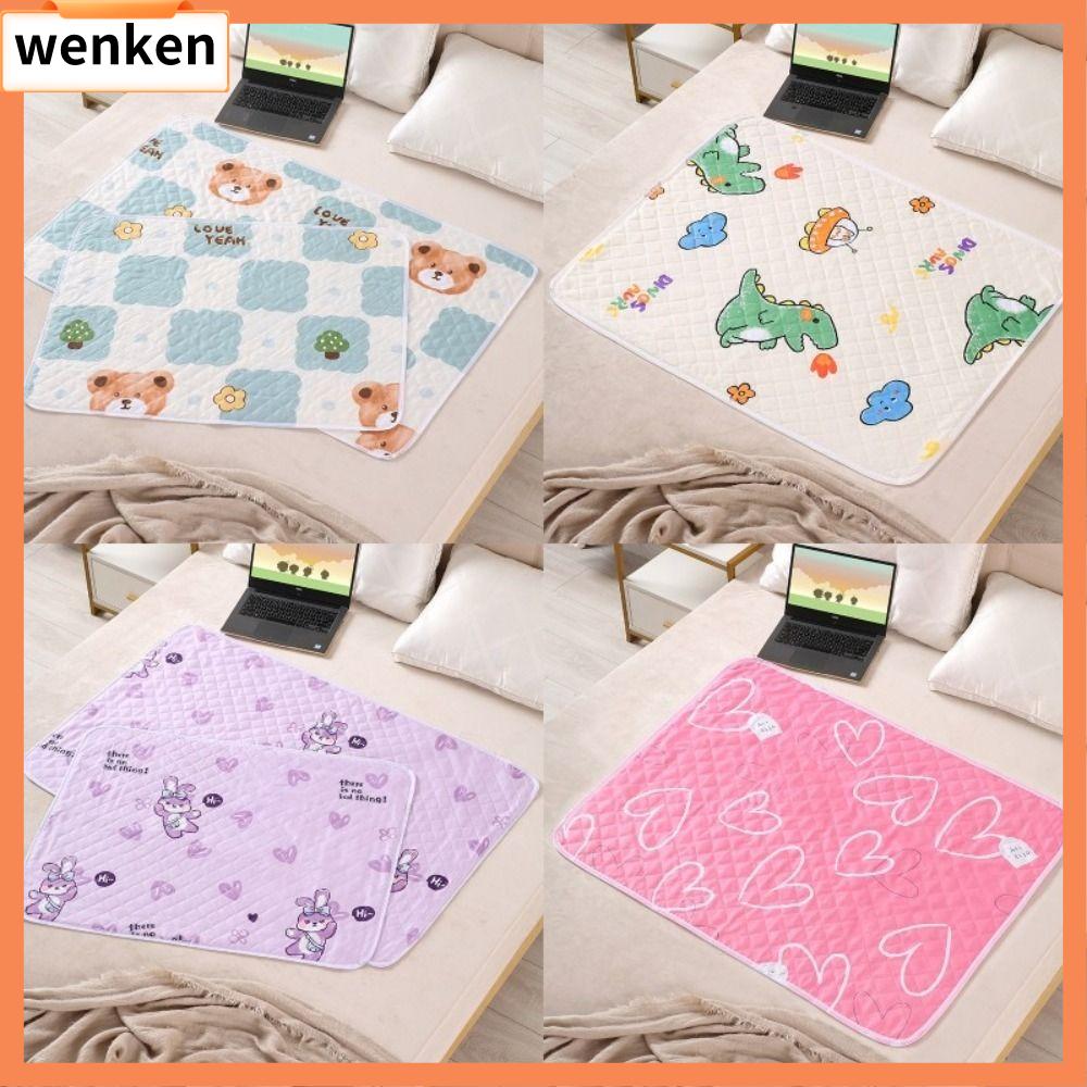 WENKEN Phim hoạt hình dễ thương Thảm tiểu cho bé Chống nước Thoáng khí Tấm lót giường chống tiểu Mềm mại Vải Tấm bảo vệ giường tã Em bé