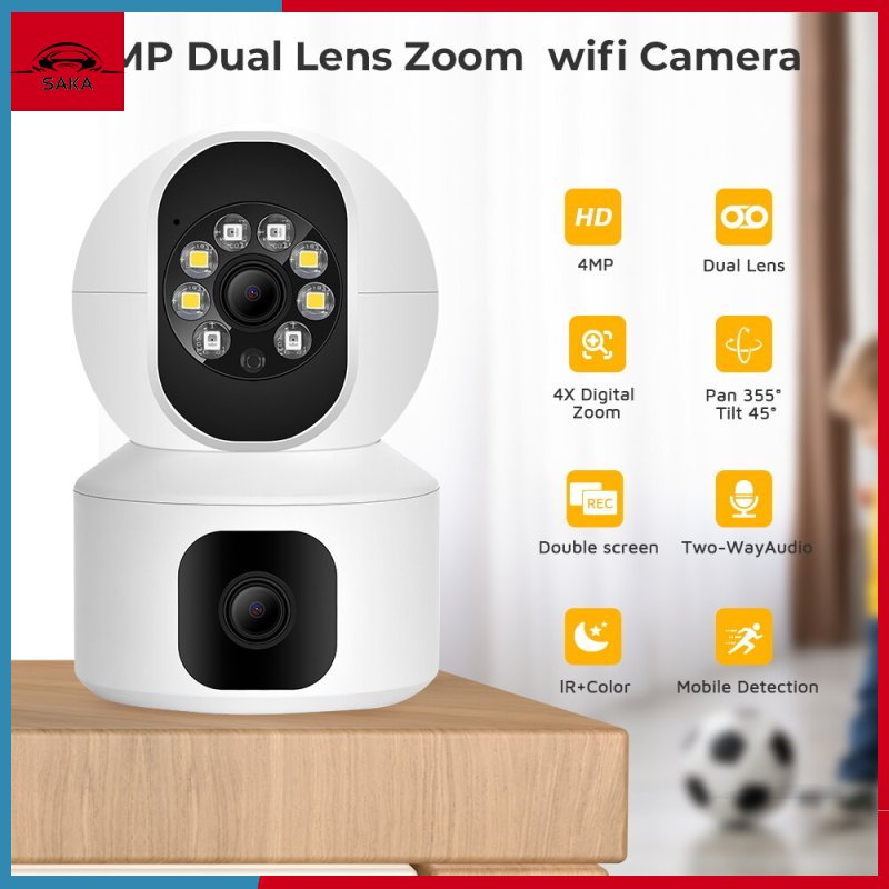 4MP Dual Lens WiFi Camera Màn hình kép Màn hình bé Theo dõi tự động Ai Phát hiện cơ thể con người Giám sát video CCTV an ninh trong nhà Camera giám sát hình ảnh képGói bưu điện