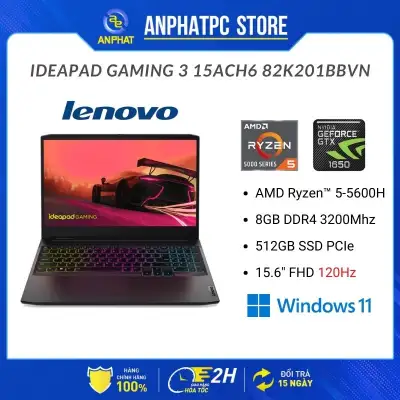 Laptop Lenovo IdeaPad Gaming 3 15ACH6 82K201BBVN (Ryzen 5-5600H | 8GB | 512GB | GTX 1650 4GB | 15.6 inch FHD | Win 11 | Đen)