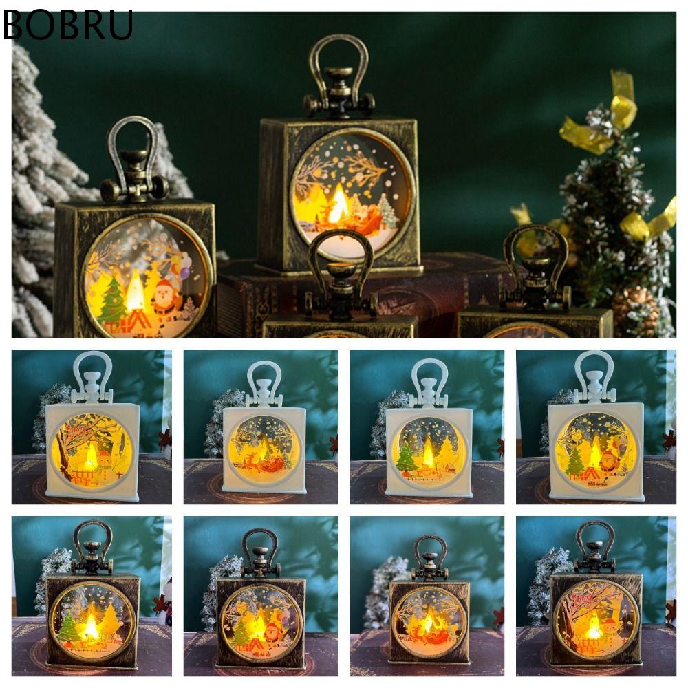 BOBRU Cây giáng sinh Đèn lồng gió giáng sinh Chiếu sáng Ông già Noel Đèn treo giáng sinh Sáng Tạo LED Đèn lồng di động giáng sinh Trang trí nhà cửa
