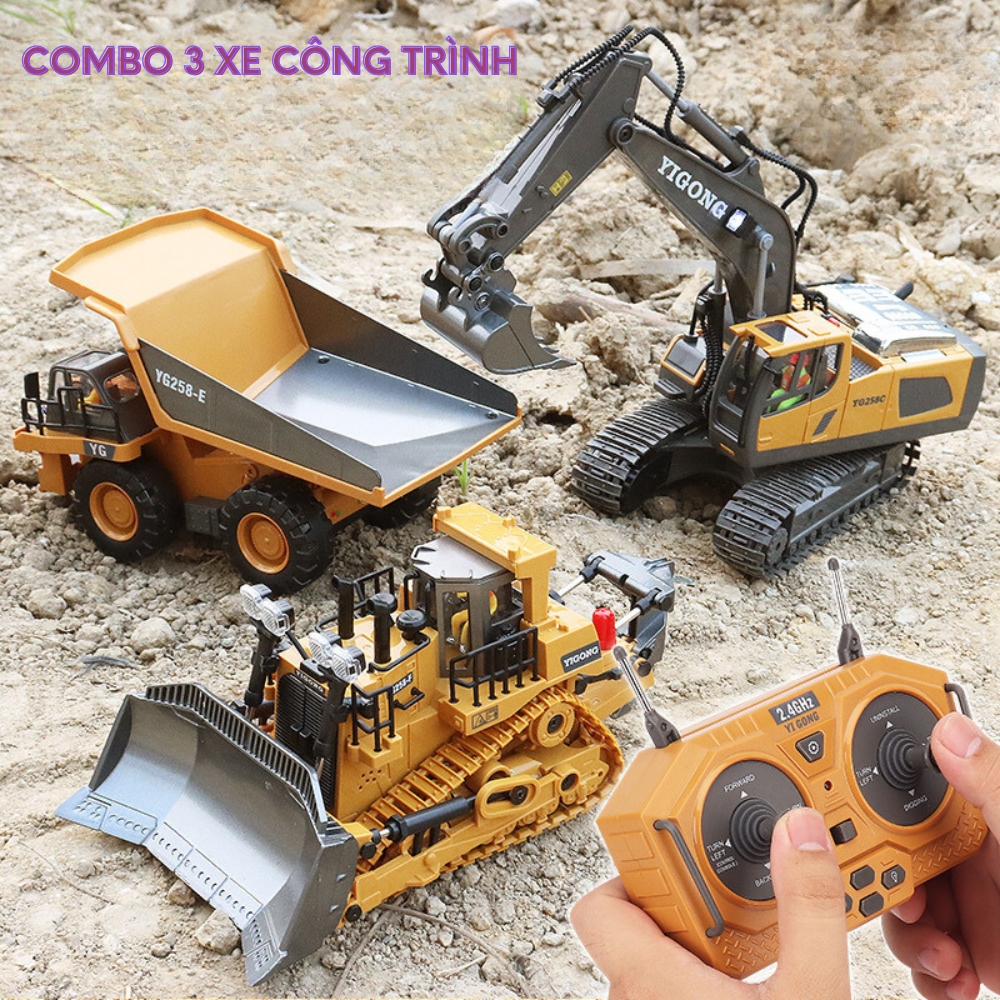 Máy Xúc Điều Khiển Từ Xa 11 Kênh YiGong, Xe Ben Điều Khiển Từ Xa 9 Kênh YG, Xe Ủi Điều Khiển Từ Xa 9 Kênh YG, GẦU SẮT, PIN SẠC