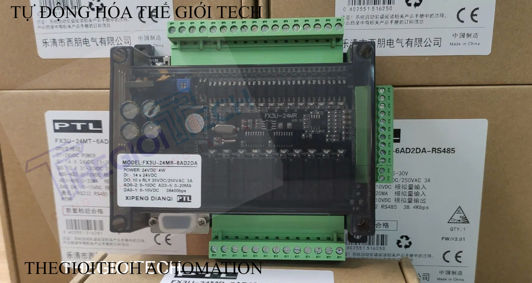 Board Mạch PLC Mitsubishi PTL FX3U-24MR-6AD-2DA 14 In 10 Out Tran RS232 RS485 MODBUS RTU GX Works2 Analog 0-10V 0-20mA