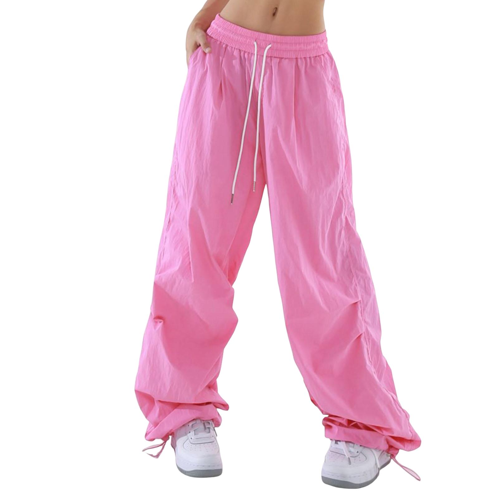 UHH Lightweight Loose Leg Trousers Women Sport Pants Women’s Sport Pants Elastic Waist Adjustable Drawstring Long Wide Leg Cargo Trousers Casual Leisure Travel Solid Color Comfortable Activewear - 2