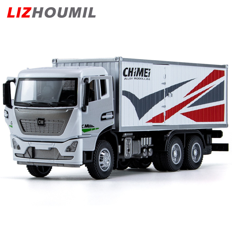 LIZHOUMIL 1:32 Container Truck Model Ornaments Simulation Alloy Pull Back Car With Sound Light For Boy Gifts Decoration ราคา 488 บาท*ส่งฟรี