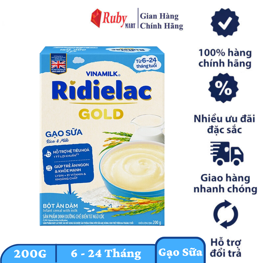 [Date T2/25] Bột ăn dặm Ridielac Gold Gạo sữa - Hộp giấy 200g