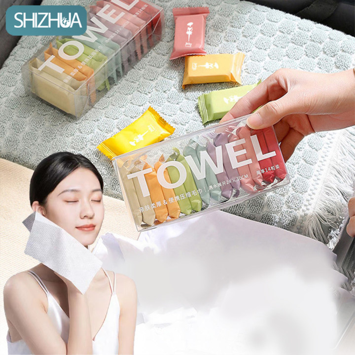 ผ้าขนหนูอัดเม็ด ผ้าเช็ดตัว ผ้าขนหนูอัดเม็ด ขนาดเล็ก ผ้าฝ้าย ผ้าอัดเม็ด ผ้าอเนกประสงค์ ผ้าพกพา 1 กล่อง 14 ชิ้น ราคา 25 บาท*ส่งฟรี