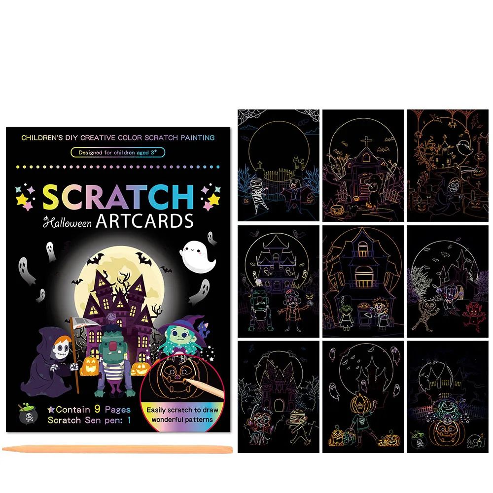 （KY)Children Scratch Painting Set Magic Rainbow Colors Scratch Art Painting Card Books Early Education Template Drawing Toys For Kid