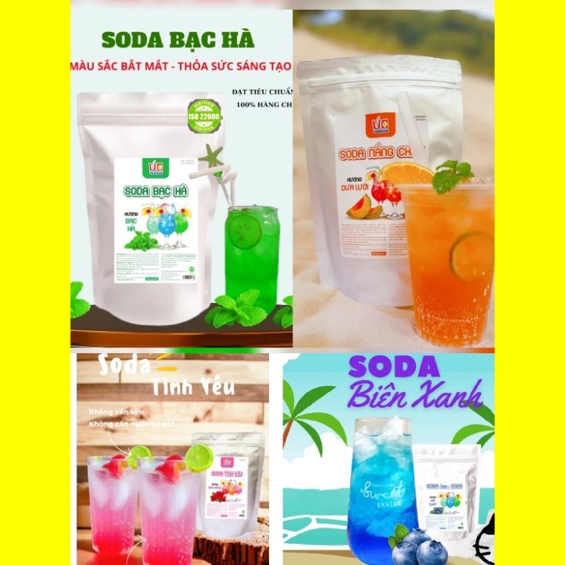 🍹Bột SoDa Bạc Hà, Dưa Lưới, Hoa Hồng, Việt Quất Biển Xanh 500g (Trên 25 Ly) Có Sẵn Gas Hòa Tan Đậm Vị🍹