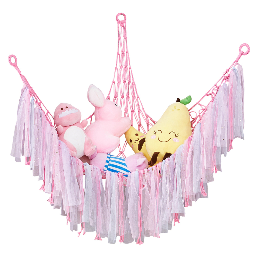 Võng Đồ chơi thú nhồi bông lưu trữ ôm mềm mại sang trọng góc treo Net bện tay lớn macrame tua tổ chức với đèn LED cho trẻ em phòng ngủ vườn ươm