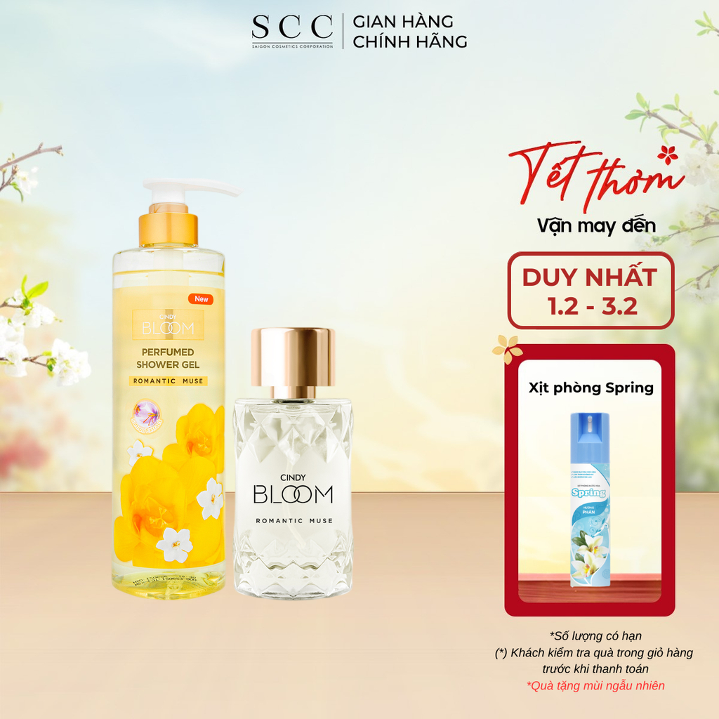 Combo Sữa Tắm + Nước Hoa Cindy Bloom Romantic Muse Quyến Rũ Lãng Mạn 640g + 30ml
