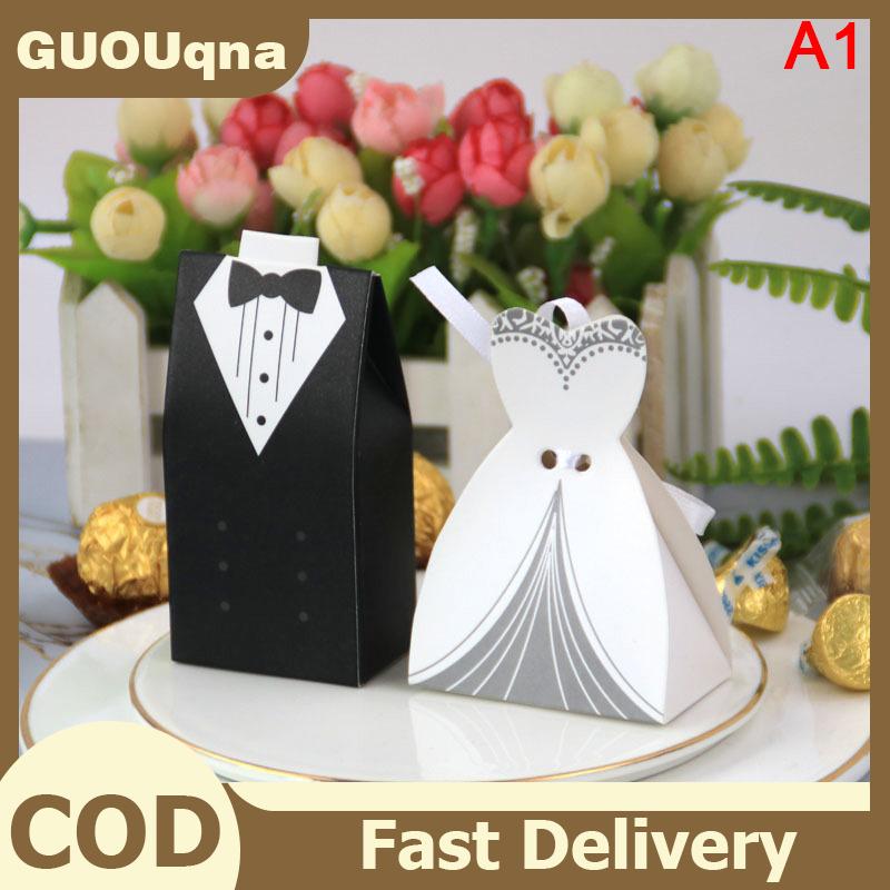 GUOUqna 20 cái lốc cô dâu và chú rể váy cưới kẹo Hộp quà tặng Túi tự làm trang trí đám cưới