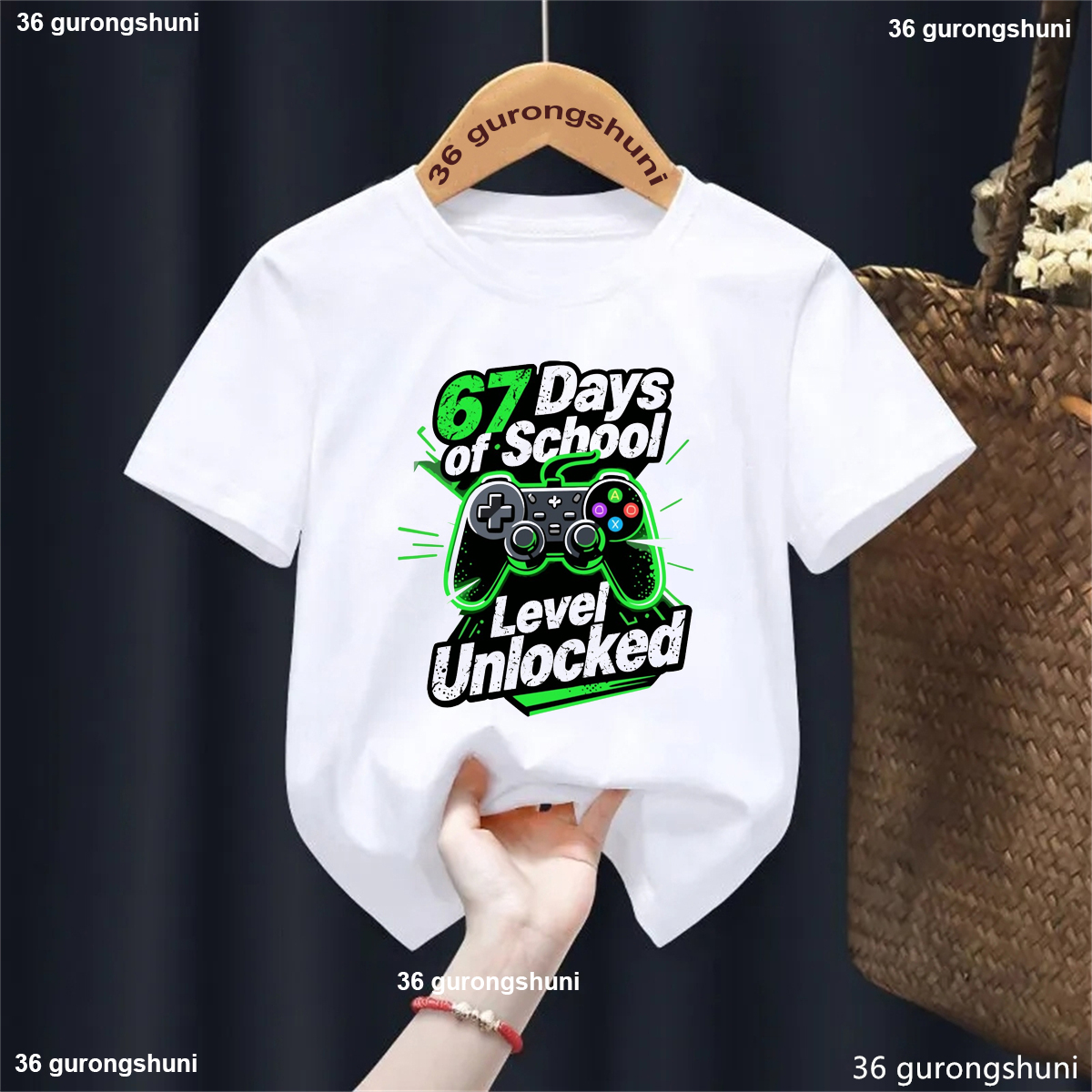 67 Days Of School Level Unlocked 67 Meme Printed T Shirt Girls/Boys Game Funny Kids Clothes Solid Short Sleeve Shirt - 4