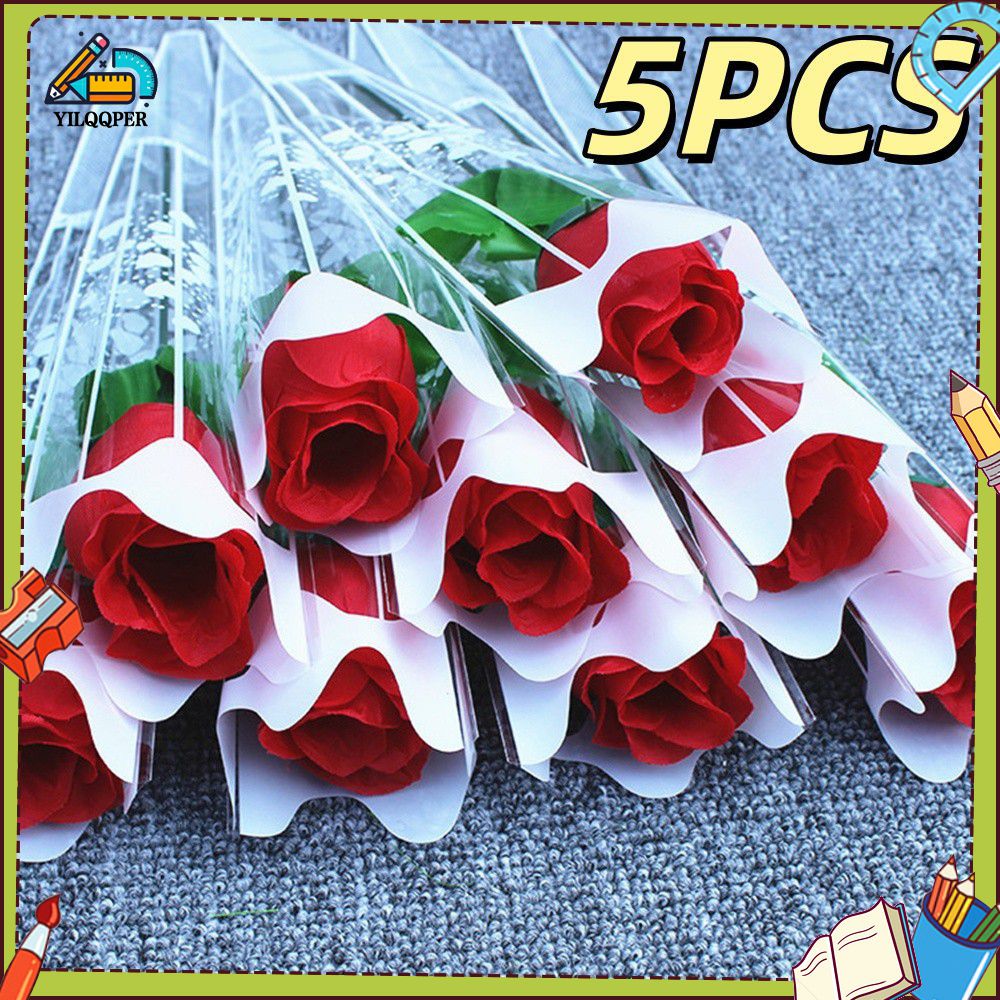 YILQQPER 5PCS Rose Valentine's Day Mother's Day Gift Flower Fake Rose Single Rose Plastic Flower ราคา 12 บาท*ส่งฟรี