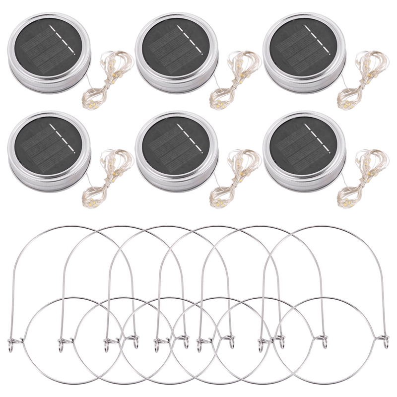 【Latest model】Solar Jar Lid Lights, 6 Pack 20 Led String Fairy Star Firefly Jar Lids Lights,6 Hangers Included(Jars Not Included), Patio Garden Decor Solar Laterns Table Lights