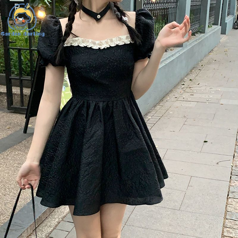 GDD Elegant Summer Dress with Bow Back and Puff Sleeves