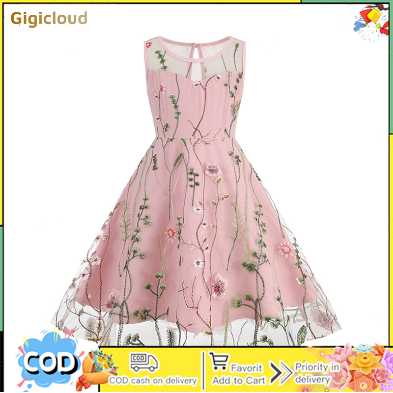 Litter Girl Tulle Tutu Dress Summer Sleeveless Flower Embroidered Wedding Pageant Princess Maxi Dress ราคา 475 บาท*ส่งฟรี