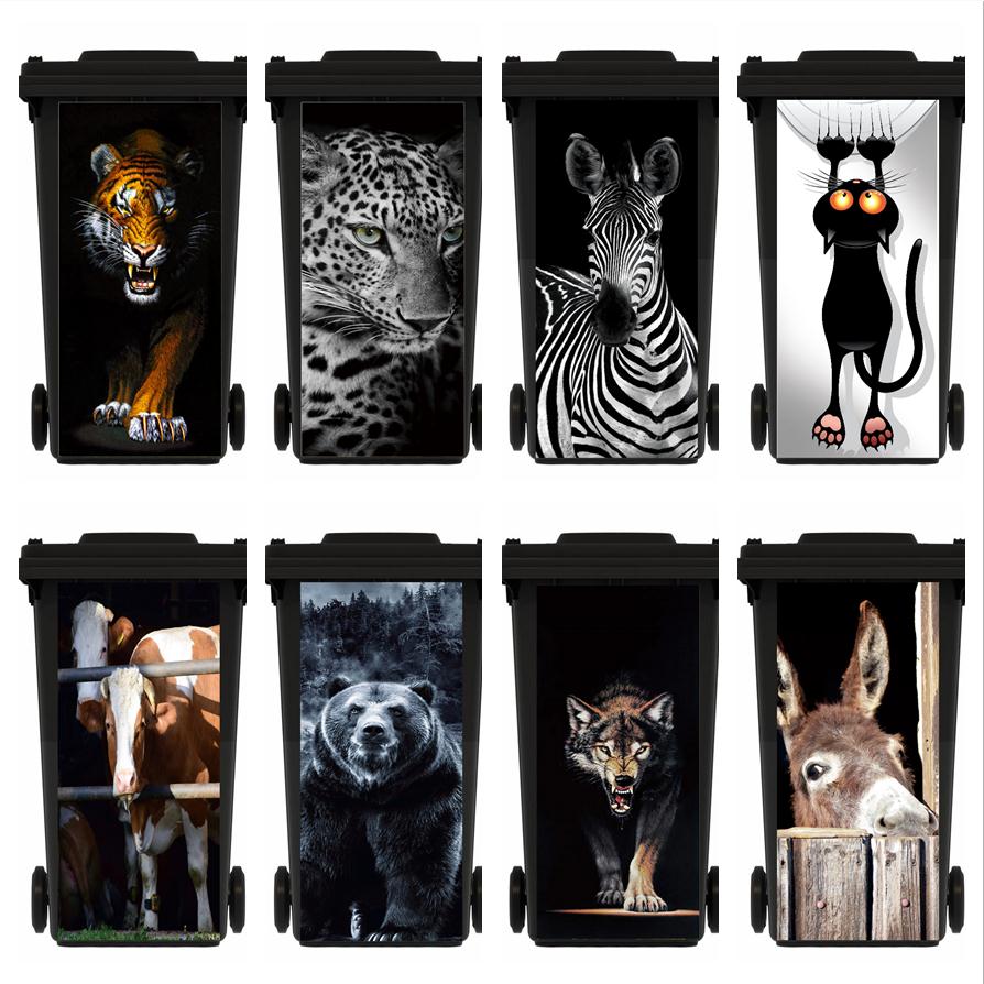 Tiger Leopard Trash Can Sticker Animal Wallpaper Peelstick Waterproof Pvc Outdoor Indoor Wheeled Rubbish Bin Decal Wall Sticker