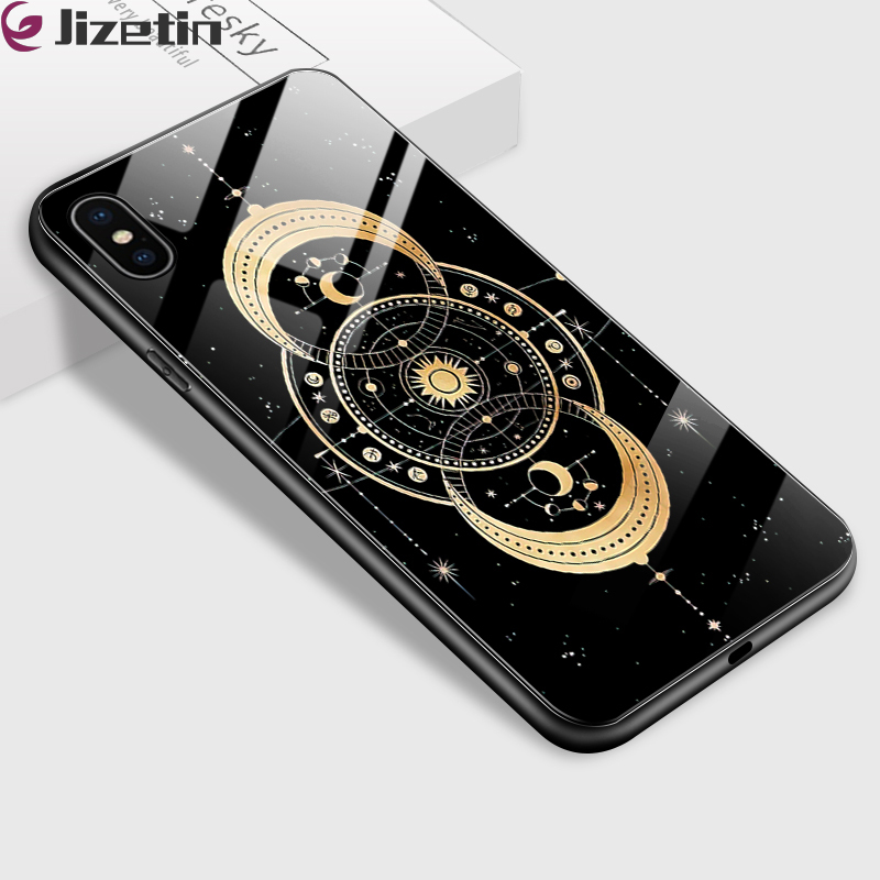 Jizetin Glass Ốp điện thoại cho Iphone x iPhone XR iPhone XS XS Max chống sốc Tarot thẻ Series kính cường lực nhà ở bìa