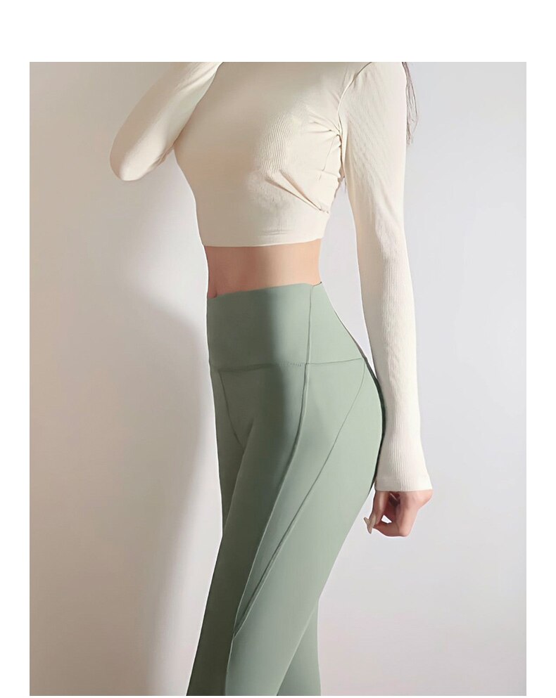 Pantaloni da yoga in lycra da donna color cammello e leggings da palestra senza cuciture