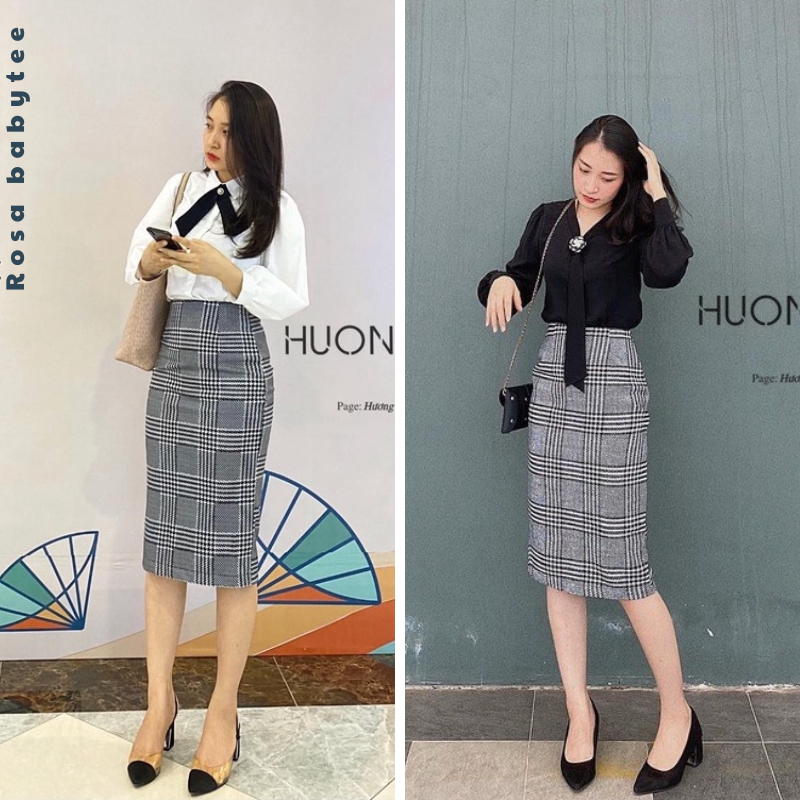 Chân váy body dáng dài nữ tôn dáng kẻ sọc thanh lịch dv-0040