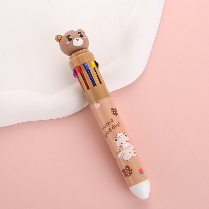 Gratis Ongkir - Pulpen Mekanik 10 Warna Motif Teddy Bear / Bulpen Karakter Teddy Lucu 10 Warna Tinta