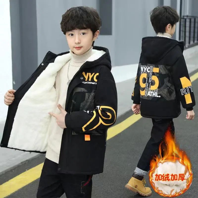LANBAO เสื้อกันหนาวเด็กชาย เสื้อโค้ทกันหนาวเด็กชาย เสื้อแจ็คเก็ตผ้าฝ้ายกำมะหยี่แบบหนาสำหรับเด็ก เสื้อพาร์กาสำหรับเด็ก เสือกันหนาวเด็ก ราคา  453 บาท*ส่งฟรี