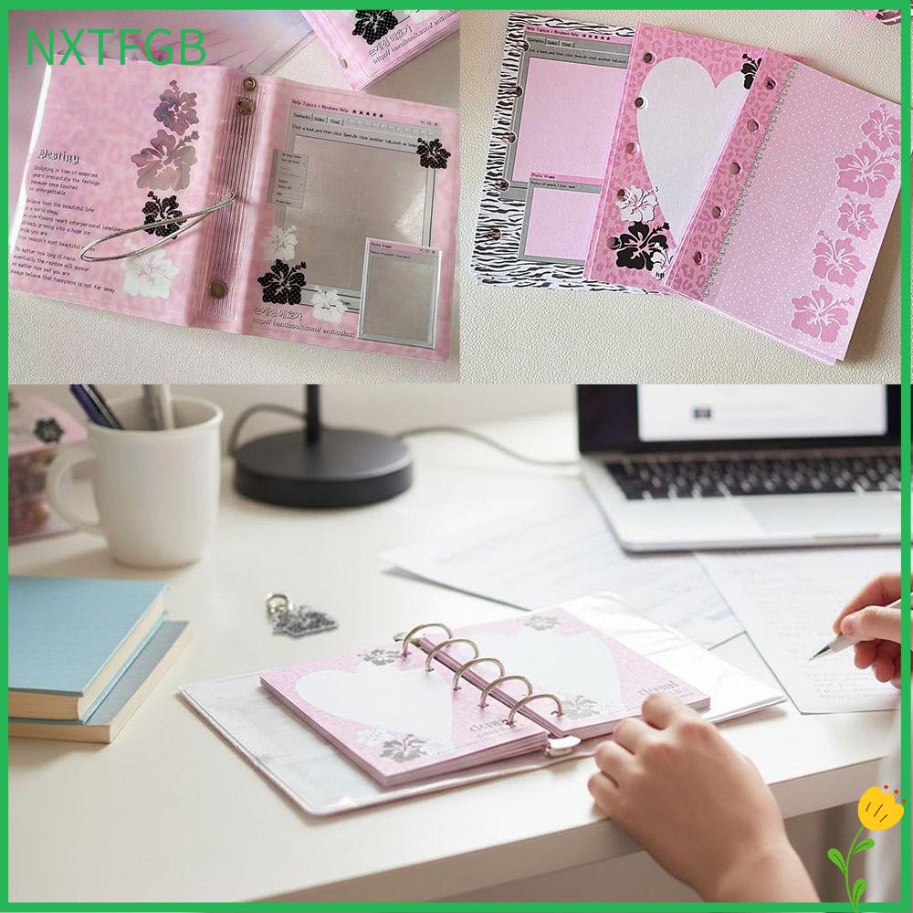 NXTFGB Mẫu hoa Hibiscus Nhật ký Mini M5 Trong suốt Thiết kế lá rời Sổ ghi chú bìa cứng INS Sổ kế hoạch Sinh viên